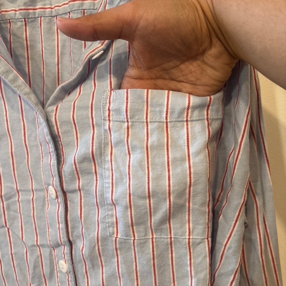 Auden Light Blue Pajama Shirt with Red Stripes XXL - Picture 3 of 6